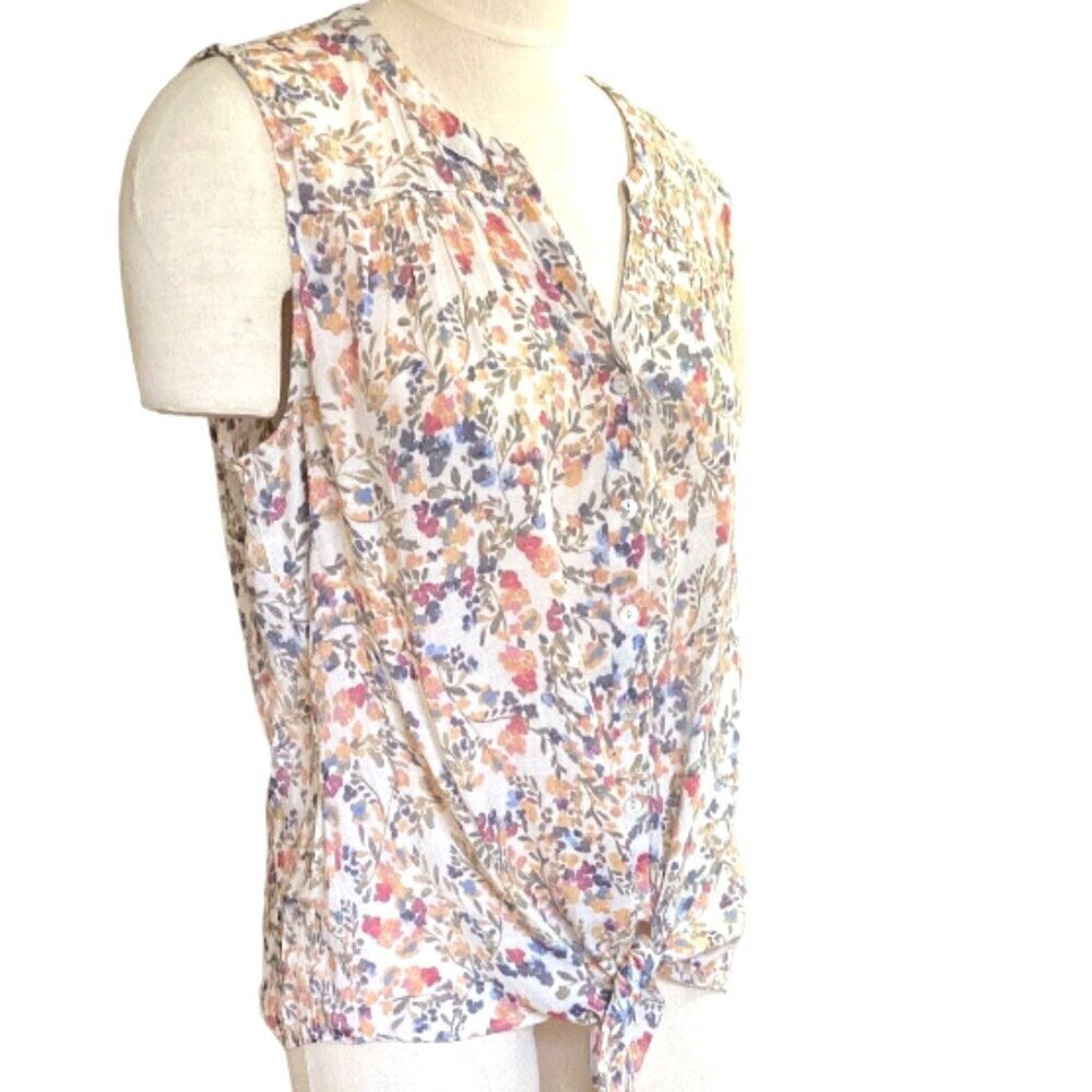 Zac & Rachel Floral‎ Button-up Sleeveless Tie-Waist Top XL 151D